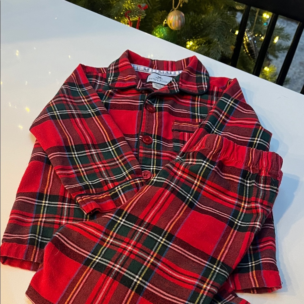 Red Plaid Kids Pajama Set, 3T